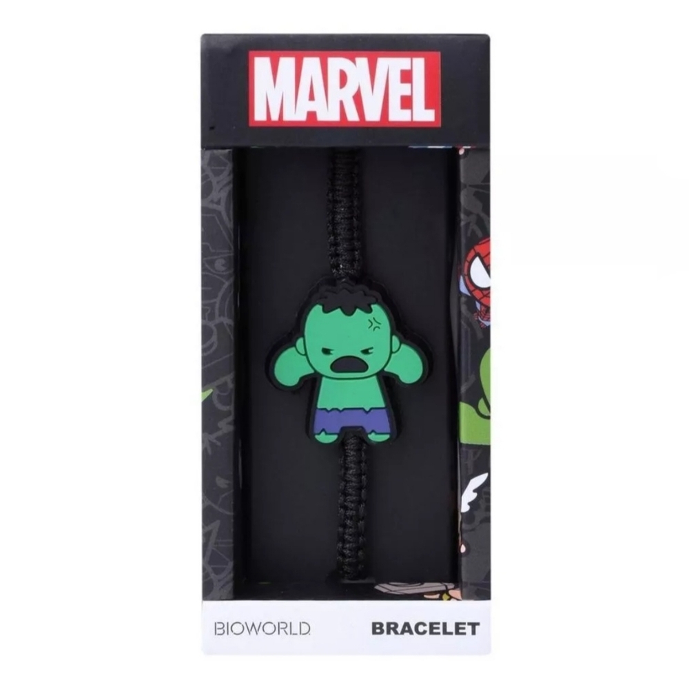Marvel Hulk Kawaii Adjustable Cord Bracelet with Rubber Charm Bioworld NIB